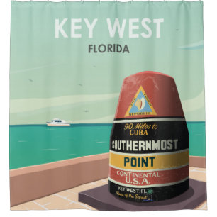 Key West Florida Mile Zero Vintage Travel Douchegordijn