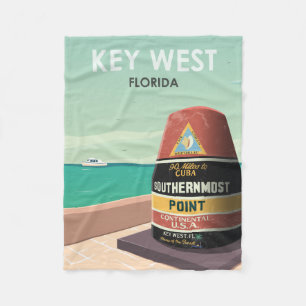 Key West Florida Mile Zero Vintage Travel Fleece Deken