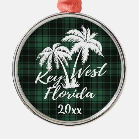 Key West Florida Palm Tree Green Pset Metalen Ornament (Voorkant)