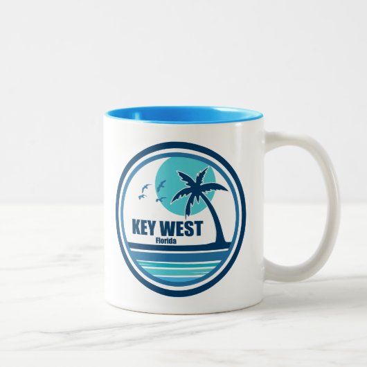Key West Florida Palmboom Vogels Tweekleurige Koffiemok (Rechts)