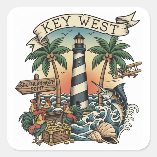 Key West Florida Reizen Vierkante Sticker (Voorkant)