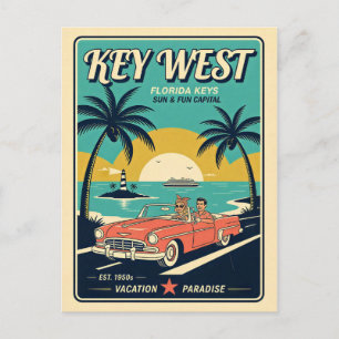 Key West, Florida Retro 1950s Reisstijl Briefkaart