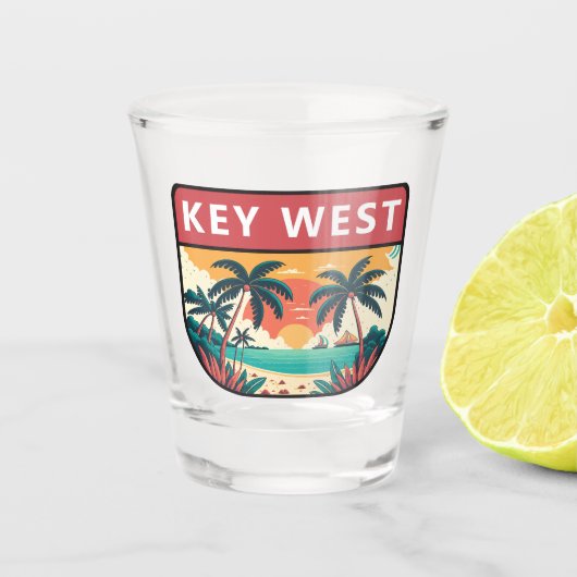 Key West Florida Retro Embleem Shot Glas (Voorkant)