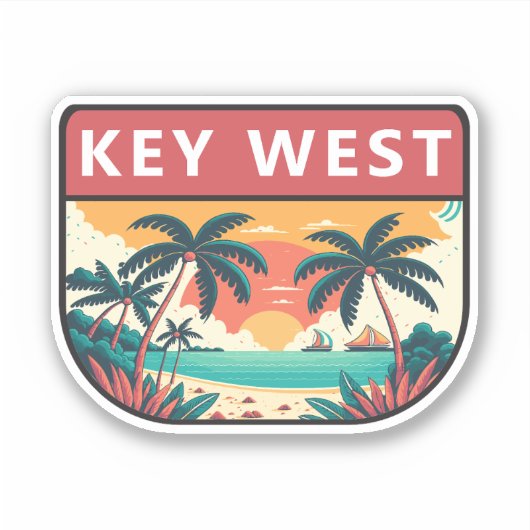 Key West Florida Retro Embleem Sticker (Voorkant)
