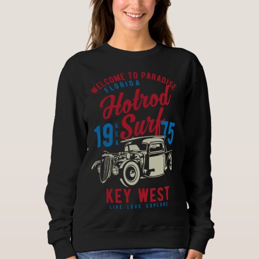 Key West Florida Retro Hotrod Surf 3 Trui (Voorkant)