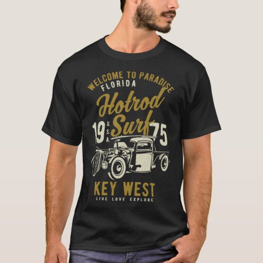 Key West Florida Retro Hotrod Surf Distressed  7 T-shirt (Voorkant)
