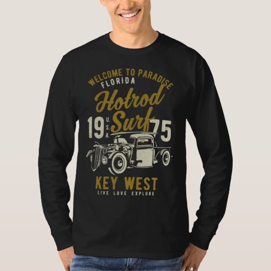 Key West Florida Retro Hotrod Surf Distressed 7 T-shirt (Voorkant)