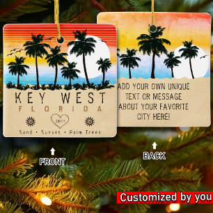 Key West Florida Retro Palmbomen Souvenir 80s Keramisch Ornament