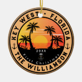 Key West Florida Retro Sunset Palm Tree 80s Keramisch Ornament (Voorkant)