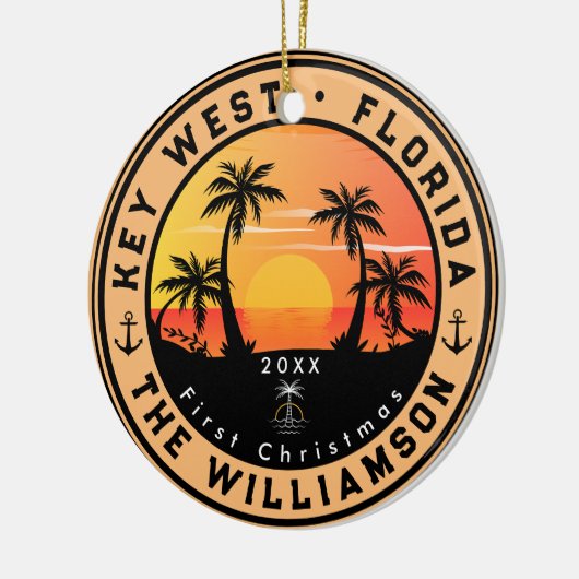 Key West Florida Retro Sunset Palm Tree 80s Keramisch Ornament (Links)