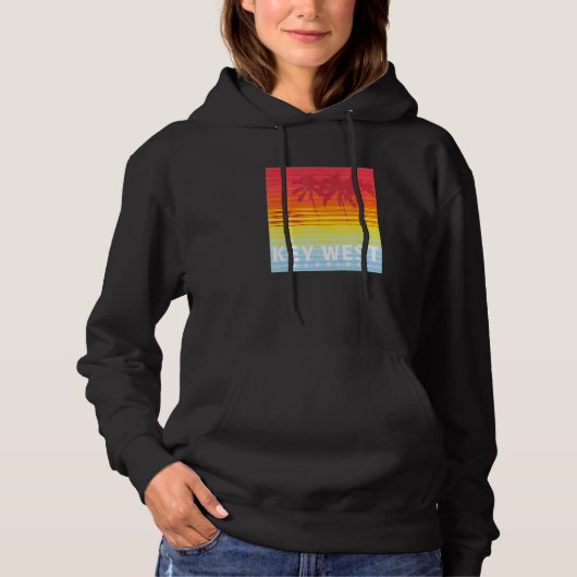 Key West Florida Retro Sunset Palm Trees Hoodie (Voorkant)