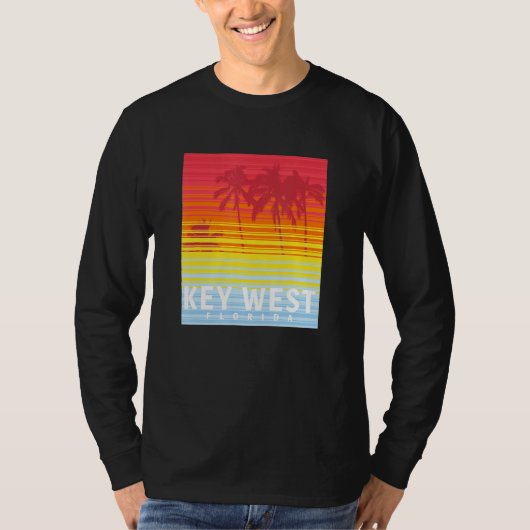 Key West Florida Retro Sunset Palm Trees T-shirt (Voorkant)