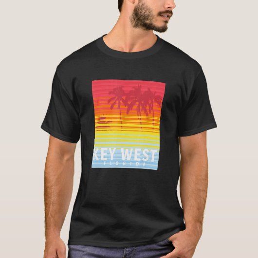 Key West Florida Retro Sunset Palm Trees T-shirt (Voorkant)
