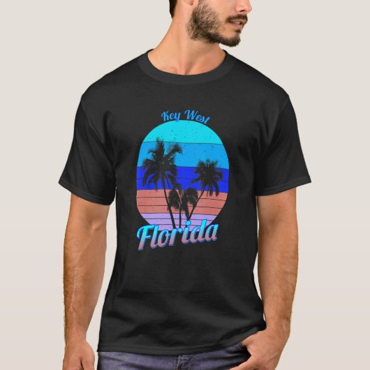 Key West Florida Retro Tropische palmbomen vakanti T-shirt (Voorkant)