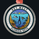 Key West Florida Scuba Retro Embleem Metalen Ornament<br><div class="desc">Key West vector art ontwerp. Key West is een eilandstad in de Verenigde Staten en maakt deel uit van de Florida Keys-archipel.</div>