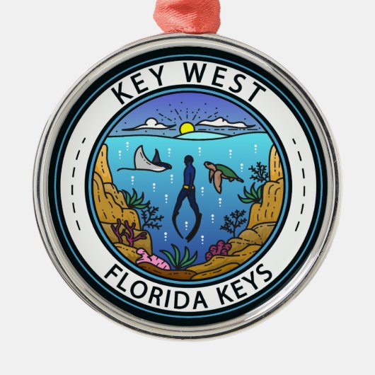 Key West Florida Scuba Retro Embleem Metalen Ornament (Voorkant)