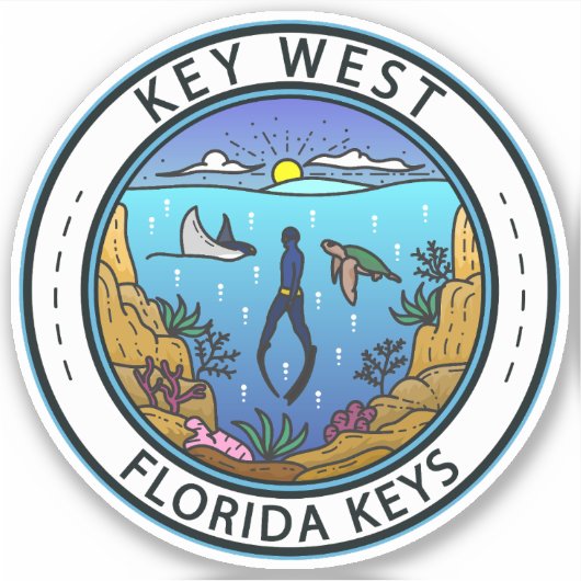Key West Florida Scuba Retro Embleem Sticker (Voorkant)
