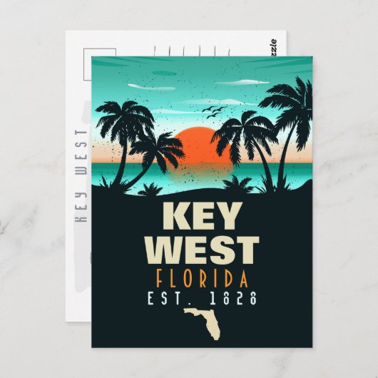 Key west Florida Sunset Vakantie Souvenirs 80s Briefkaart (Voorkant / Achterkant)