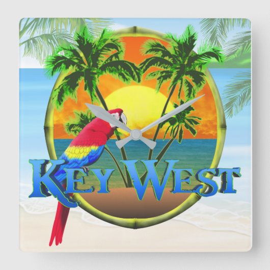 Key West Florida Sunset Vierkante Klok (Voorkant)