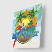 Key West Florida Sunset Vierkante Klok (Hoek)