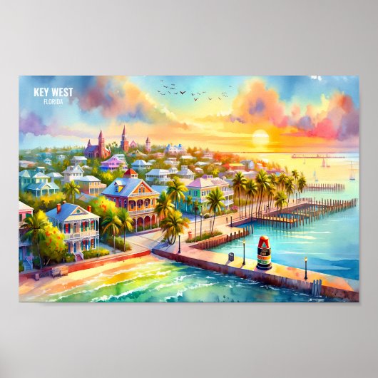Key West Florida USA Travel Places waterverf Poster (Voorkant)