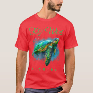 Key West Florida Waterverf Zee Turtle T-shirt