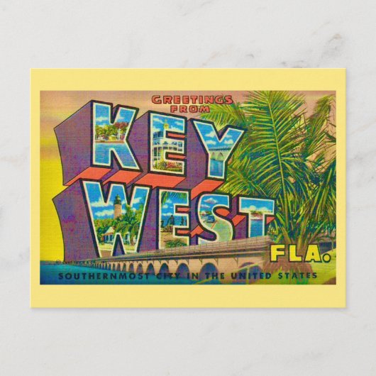 Key West Groet Gele Ansichtkaart Briefkaart (Voorkant)