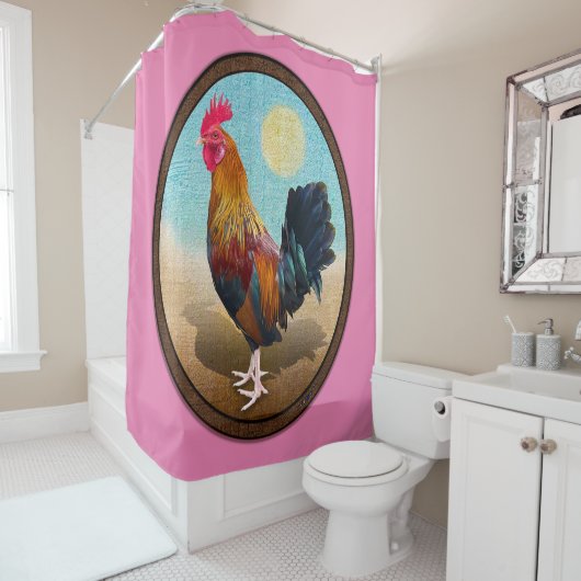 Key West - Gypsy Rooster Ovaal Douchegordijn (In situ)