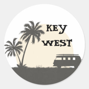 Key West Hippy Van en Surf Board in Moonlight Ronde Sticker