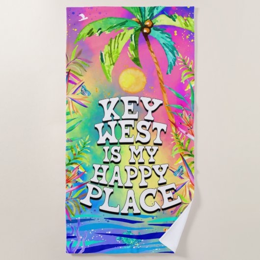 Key West is mijn Happy Place Beach Towel Strandlaken (Voorkant)