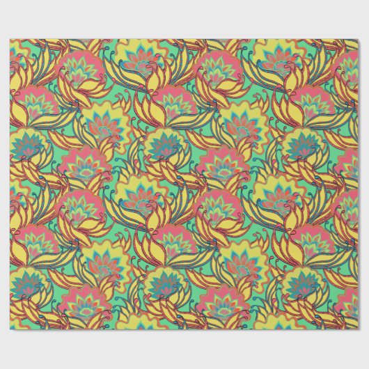 Key West Island Tropical Floral Pattern Cadeaupapier (Vlak)