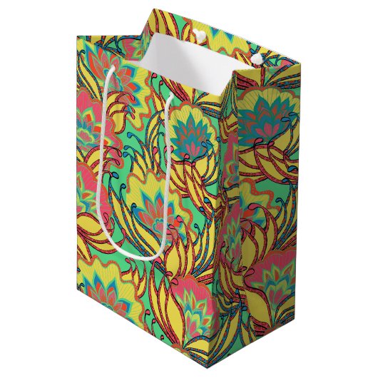 Key West Island Tropical Floral Pattern Medium Cadeauzakje (Voorkant Gekanteld)