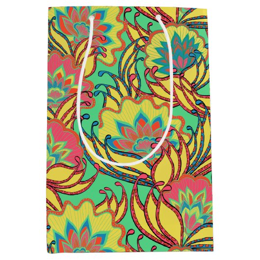 Key West Island Tropical Floral Pattern Medium Cadeauzakje (Voorkant)