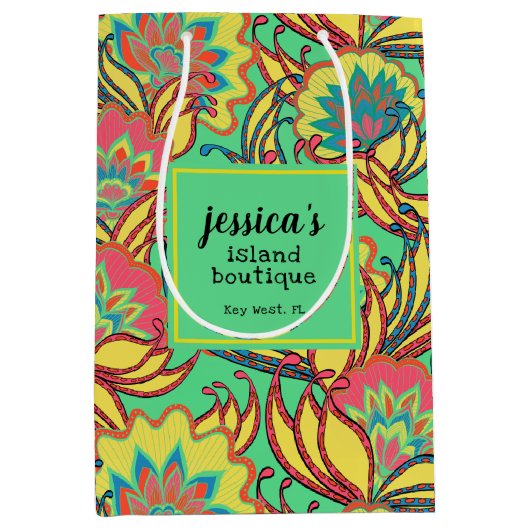 Key West Island Tropical Floral Pattern Medium Cadeauzakje (Voorkant)