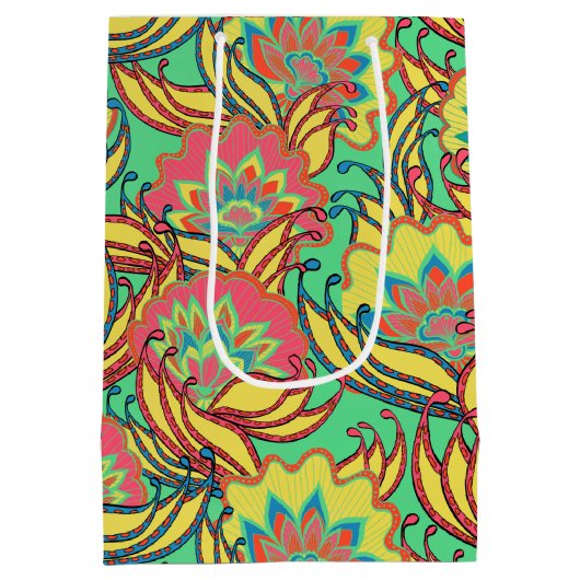 Key West Island Tropical Floral Pattern Medium Cadeauzakje (Achterkant)