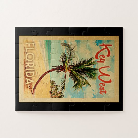 Key West Jigzaag Puzzle Florida Palm Tree Beach Legpuzzel (Horizontaal)