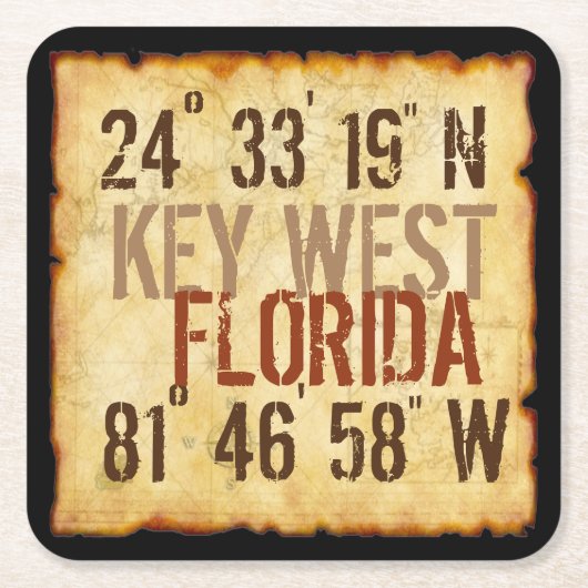 Key West Latitude-Onderzetter Kartonnen Onderzetters (Voorkant)