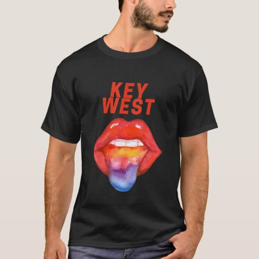 Key West LGBT Gay Pride Rainbow Tongue Florida Key T-shirt (Voorkant)