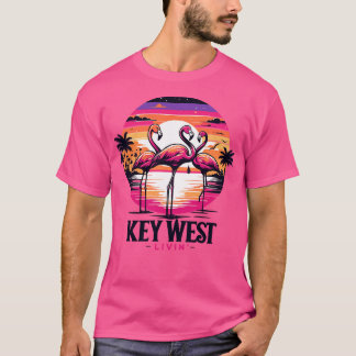 Key West Livin Tropische Flamingo Nachtscène in KE T-shirt