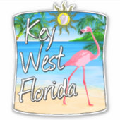 Key West Pink Flamingo Florida Keys Sticker (Voorkant)