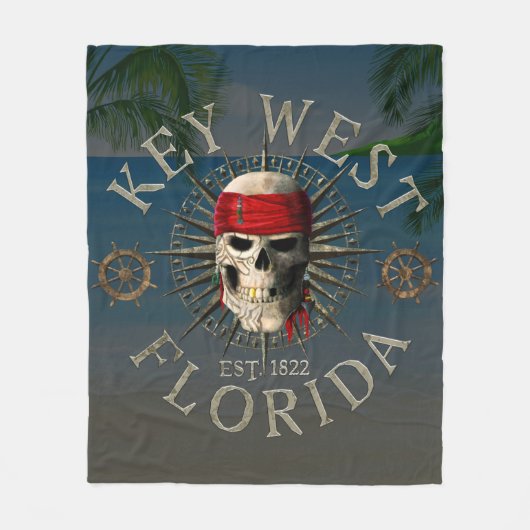 Key West Pirate Skull Fleece Deken (Voorkant)