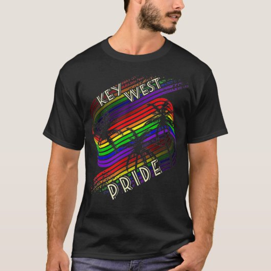 Key West Pride Gay Pride LGBTQ Rainbow Palm Trees T-shirt (Voorkant)