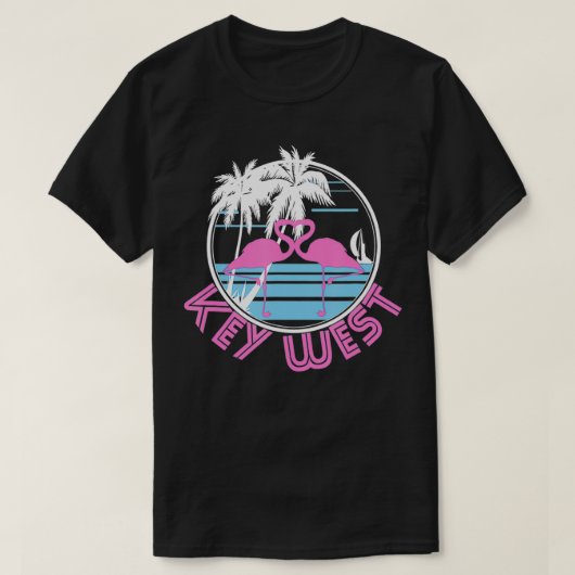 Key West Roze Flamingo Hart 80s Retro  T-shirt (Design voorkant)