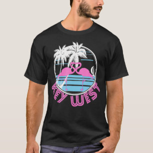 Key West Roze Flamingo Hart 80s Retro  T-shirt