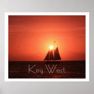 Key West, Sailboat Silhouette bij Sunset Poster