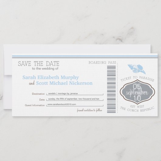 Key West Save the Date Boarding Pass (Voorkant)