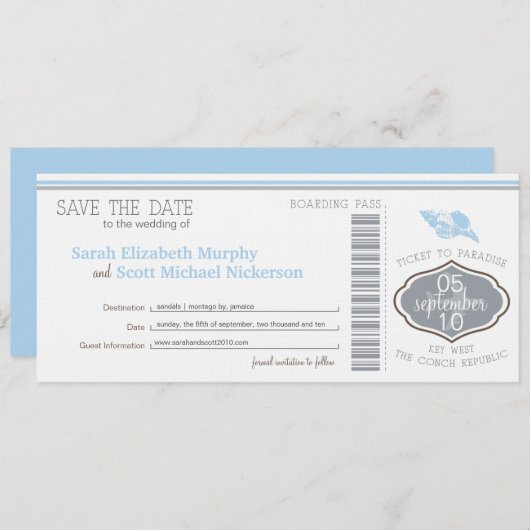 Key West Save the Date Boarding Pass (Voorkant / Achterkant)