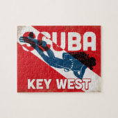 Key West Scuba Diver - Blue Retro Legpuzzel (Horizontaal)