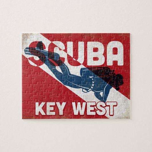 Key West Scuba Diver - Blue Retro Legpuzzel (Horizontaal)