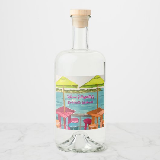 Key West-sfeer Bachelorette-weekend Likeurfles Etiket (Voorkant)